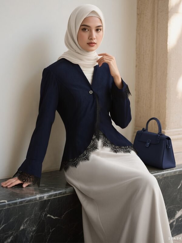 69cc5d23-99fe-495c-a9ea-4e272e62918c.jpg Navy Blue Lace Trim Kebaya Blazer
