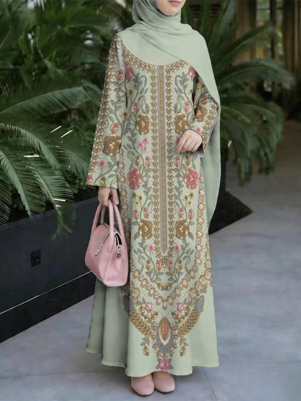 6d9869dac7f74bf3b2f91b207503b8e5-goods.jpeg Pea Green Floral Embroidered Abaya
